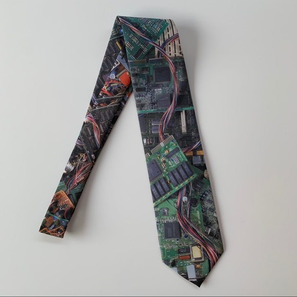 Ralph Marlin Computer Circuit Board Print Mens Tie - Picture 2 of 7